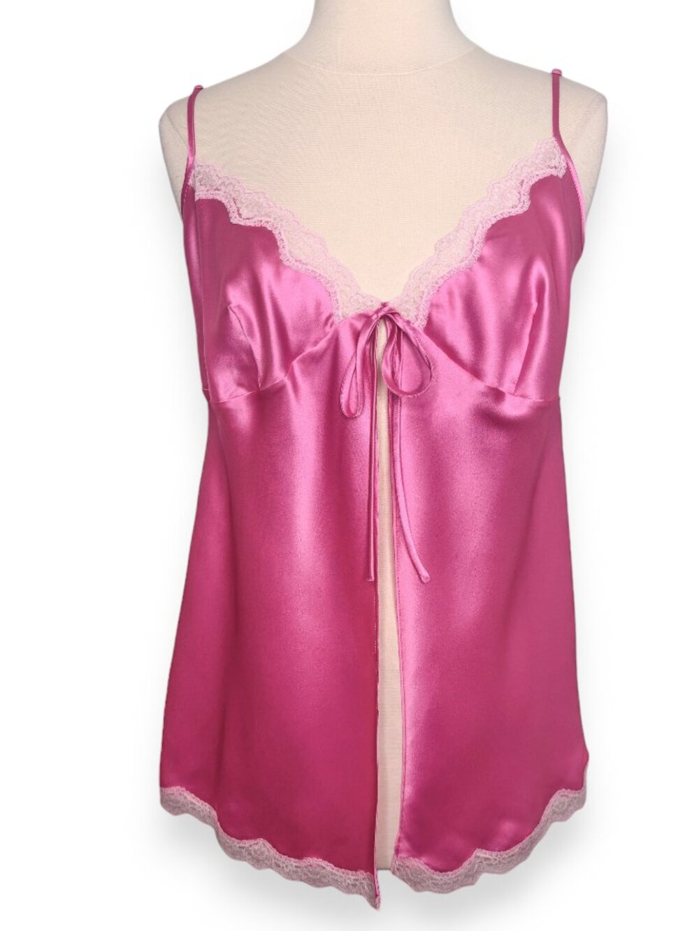 Victoria's Secret Y2K 2005 Pink Satin Lace Trim Open Babydoll Lingerie Size L